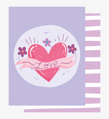 love romantic heart ribbon flowers cartoon card grunge design