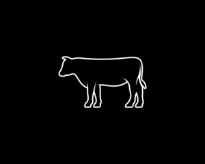 Cow Silhouette on Black Background. Isolated Vector Animal Template for Logo Company, Icon, Symbol etc