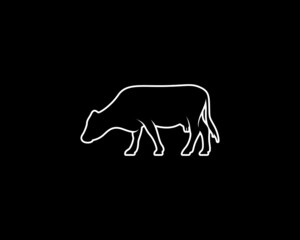 Cow Silhouette on Black Background. Isolated Vector Animal Template for Logo Company, Icon, Symbol etc