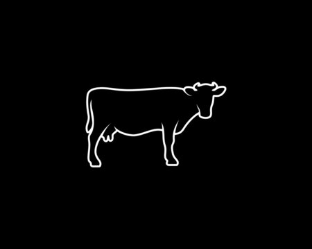 Cow Silhouette on Black Background. Isolated Vector Animal Template for Logo Company, Icon, Symbol etc