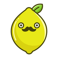 kawaii mustache lemon fruit cartoon illustration