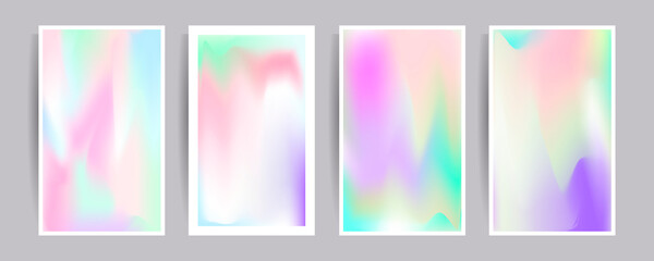 Set hologram gradient background 90s, 80s retro style. Pastel shades muted colors graphic template for brochure, banner minimal hologram gradient