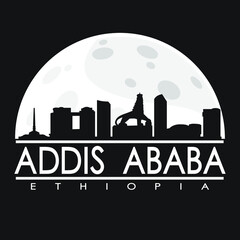 Fototapeta premium Addis Ababa Ethiopia Moon Skyline City Flat Silhouette Design Background.