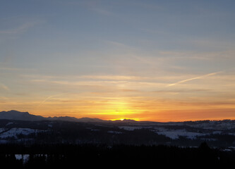 Obraz premium Poland, Tatra Mountains, sunset on a frosty winter evening.