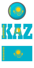 Icons of the flag of Kazakhstan on a white background. Vector image: button, kazakhstan flag and abbreviation. You can use it to create a website, print brochures, booklets, flyers, and travel guides.
