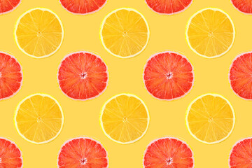 Fototapeta premium Pattern of fresh fruits isolated on creative colored texture
