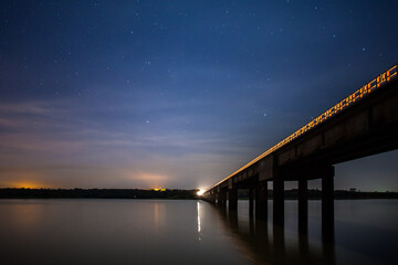 Bridge over Paranapanema River at moonlight - Florinea, SP, Brazil