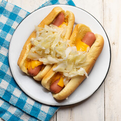 Montreal hot dog with cabbage on white background