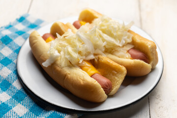 Montreal hot dog with cabbage on white background