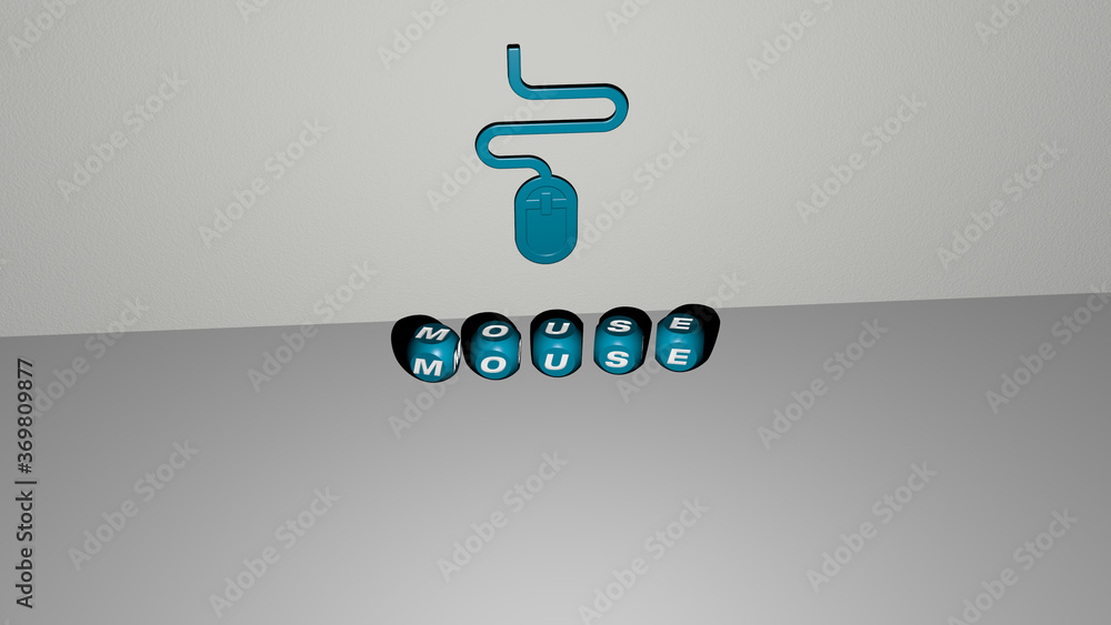 Fototapete 3d illustration of mouse graphics and text made by metallic dice letters for the related meanings of