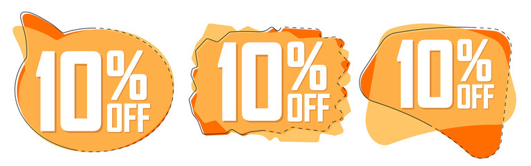Set Sale 10% off bubble banners, discount tags design template, vector illustration