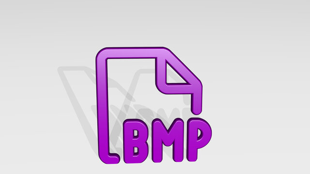 image file bmp stand with shadow. 3D illustration of metallic sculpture over a white background with mild texture. icon and business