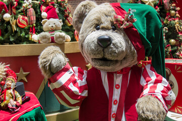 Christmas scene with gifts and tree objects. Christmas decoration.