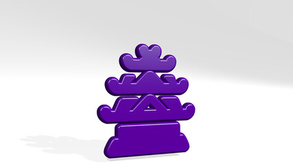 landmark japan castle from a perspective with the shadow. A thick sculpture made of metallic materials of 3D rendering. architecture and city