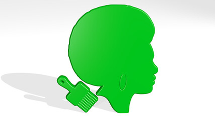 black woman from a perspective with the shadow. A thick sculpture made of metallic materials of 3D rendering. background and illustration