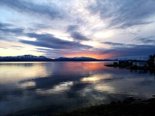 Norway, sunset, sea, water, fjord, fiord