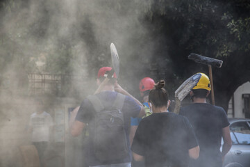 Naklejka premium Beirut destruction after the tragic explosion happened in Port of Beirut on August 4, 2020: Beirut Downtown