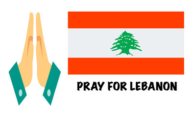 Lebanon flag with Pray For Lebanon word. Lebanon is mourning after massive explosion in Beirut.