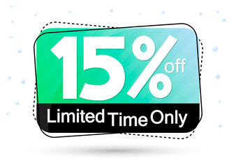 Sale 15% off, banner design template, discount tag, app icon, vector illustration
