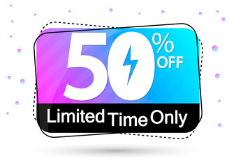 Sale 50% off, banner design template, discount tag, app icon, vector illustration