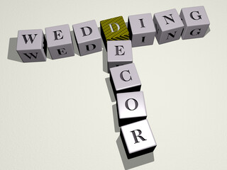 WEDDING DECOR combined by dice letters and color crossing for the related meanings of the concept. background and illustration