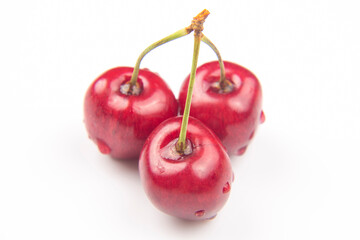 juicy cherry berry on a white background. fruits and vitamins. healthy food for breakfast. fruits of vegetation. fruit dessert