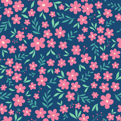 Vector pattern with simple cute flowers. Liberty seamless background. Trendy colors illustration for fashion textile.