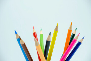 Color pencils on white background