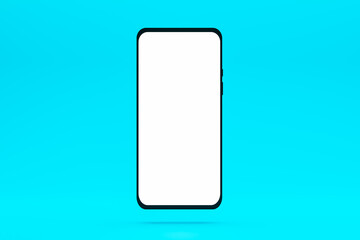 Mockup smartphone with empty screen. Phone frame with blank screen isolated on blue bacground. 3d render.