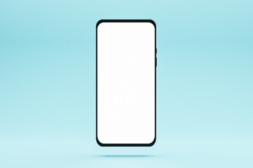 Mockup smartphone with empty screen. Phone frame with blank screen isolated on blue background. 3d render.