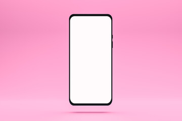 Mockup smartphone with empty screen. Phone frame with blank screen isolated on pink background. 3d render.
