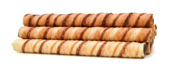 Waffle rolls isolated on white background 