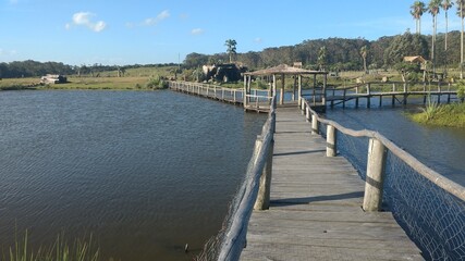 wooden bridge over river