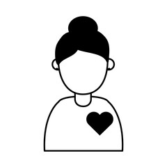 woman portrait cartoon with love heart in shirt linear style icon