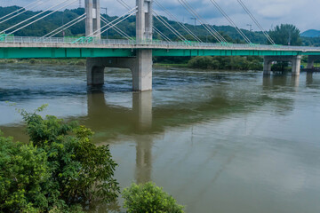Gold river in South Korea overflowing its banks