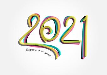 2021 lettering colorful vector for calendar, greeting card, banner, cover, poster, web page. 2021 Happy New Year background. calligraphy
