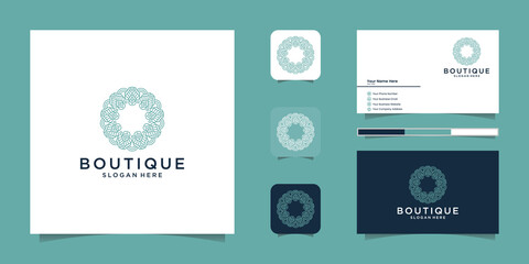 Fototapeta premium Minimalist elegant floral logo for beauty, cosmetics, yoga and spa. logo design and business card