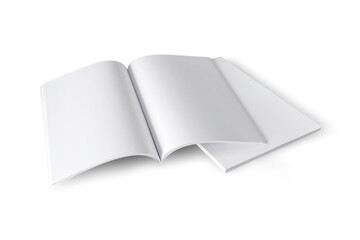 Open and closed Empty blank magazine ,book,brochure on white background.