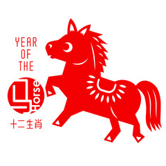 Chinese paper cut zodiac with Chinese character "horse". Vector illustration