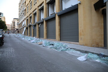 Fototapeta premium Beirut destruction after the tragic explosion happened in Port of Beirut on August 4, 2020: Beirut Downtown