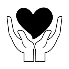 hands with love heart romantic passion feeling linear style icon