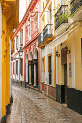 Fototapeta na wymiar a narrow street situated in the center of the spanish city sevilla