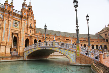Fototapeta premium Spain, Seville. Spain Square, a landmark example of the Renaissance Revival style in Spanish architecture of the last century