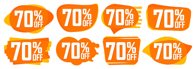 Set Sale 70% off tags, bubble banners design template, app icons, vector illustration
