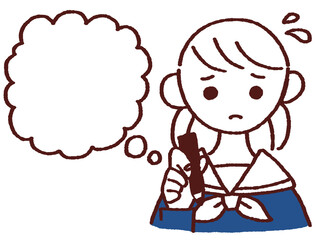 ペンを持ち考える女の子 吹き出し