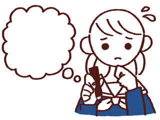 ペンを持ち考える女の子 吹き出し