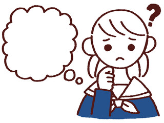 顔に手をおき考える女の子 吹き出し