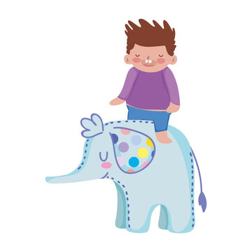 kids toys little boy playing on elephant cartoon isolated icon design white background