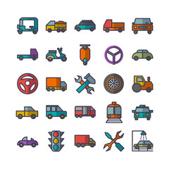 Automobile icon set vector flat line for website, mobile app, presentation, social media. Suitable for user interface and user experience.