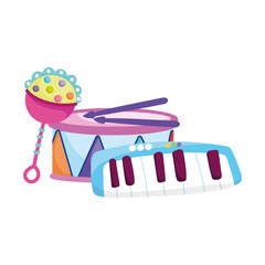 toys object for small kids to play cartoon, robot drum piano and rattle